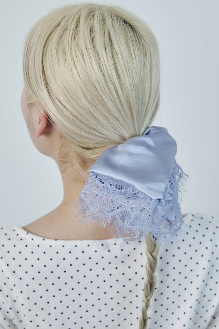 サテン × レース スクエア ビッグ シュシュ