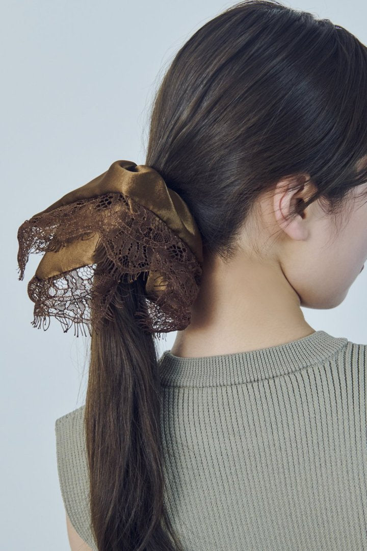 サテン × レース スクエア ビッグ シュシュ