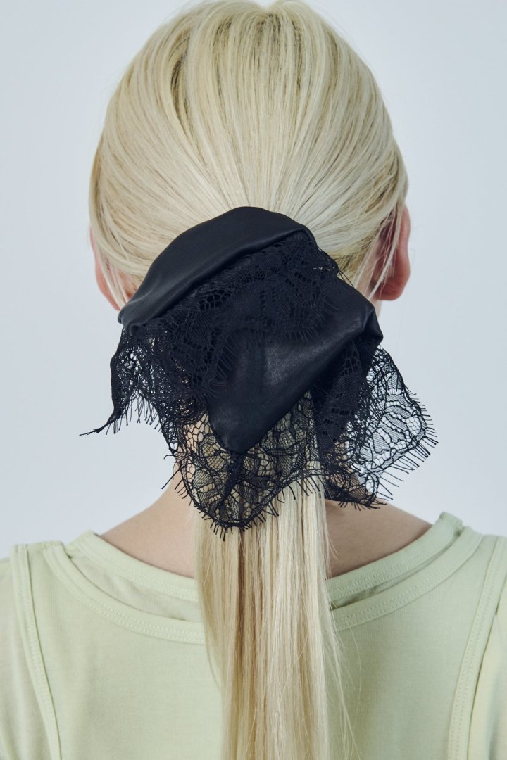 サテン × レース スクエア ビッグ シュシュ