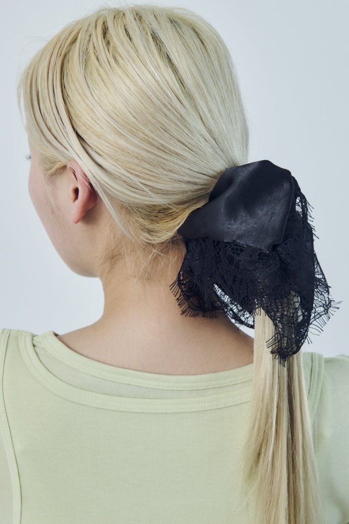 サテン × レース スクエア ビッグ シュシュ