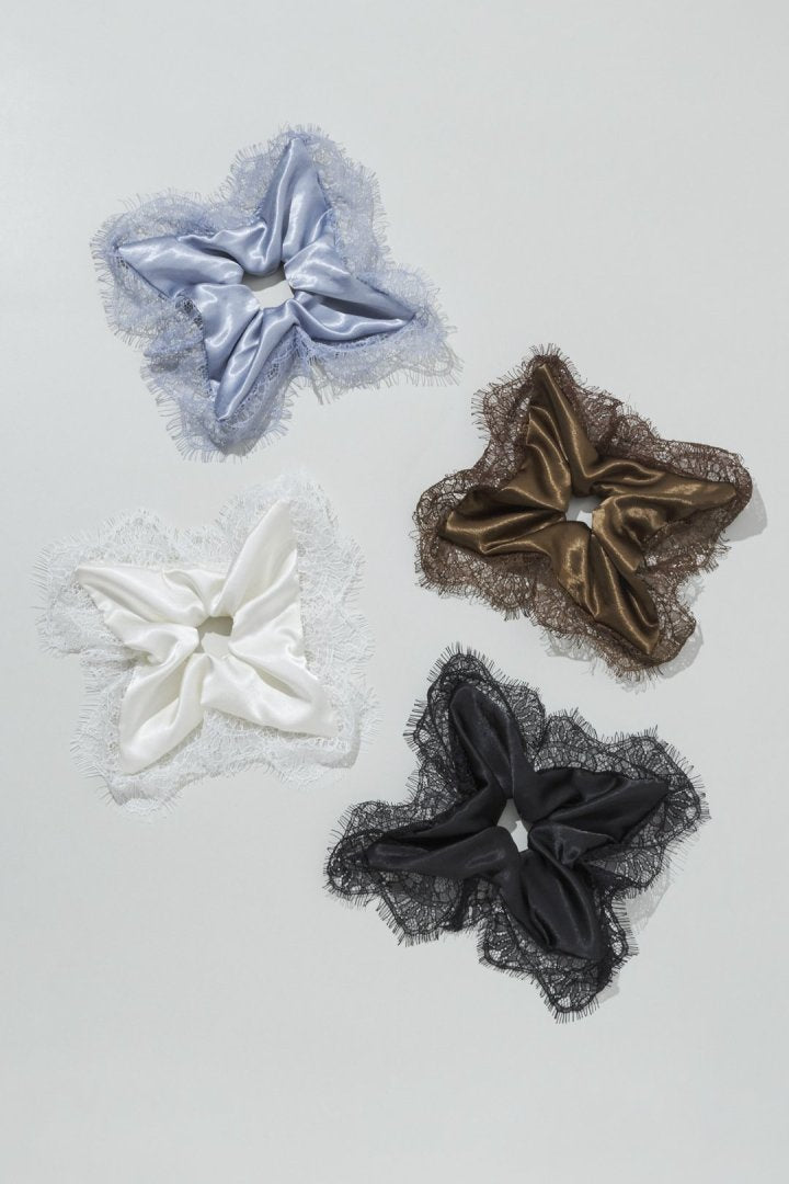 サテン × レース スクエア ビッグ シュシュ