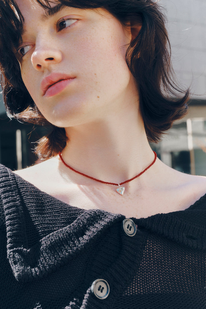 ビーズ × メタル ハート ネックレス